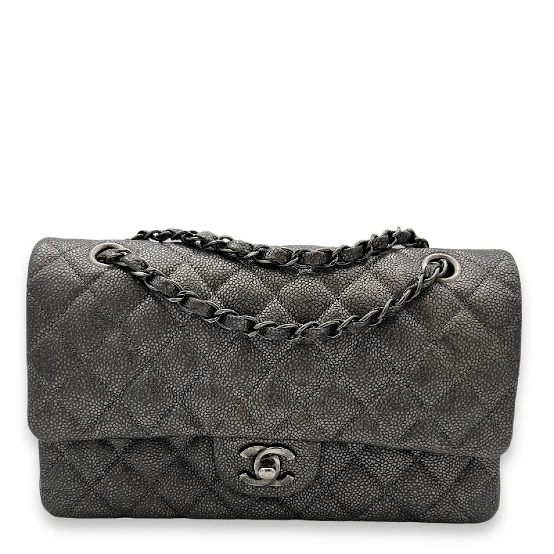 Spacious And Discounted Bags Timeless Classic Flap Medium Grey Shoulder Bag in Caviar Leather, Gunmetal hardware Everyday Bags, Budget-Friendly Spacious And Discounted Bags Timeless Classic Flap Medium Grey Shoulder Bag in Caviar Leather, Gunmetal hardware Everyday Bags, Budget-Friendly