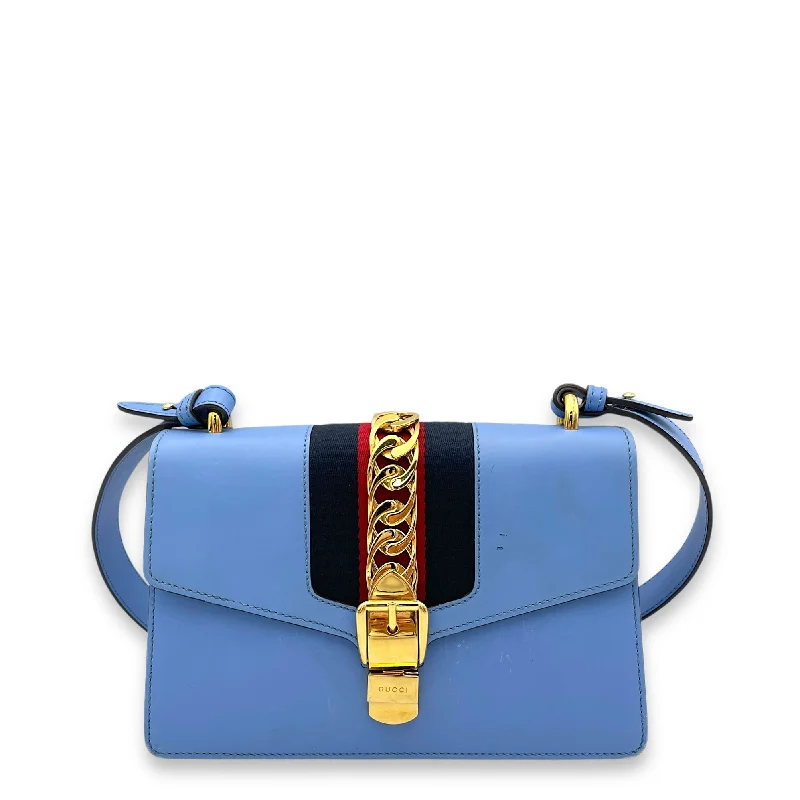 Designer Bags For Luxury Collectors Sylvie Small Blue Shoulder Bag in Calfskin, Gold hardware Carry Elegance For Less Designer Bags For Luxury Collectors Sylvie Small Blue Shoulder Bag in Calfskin, Gold hardware Carry Elegance For Less