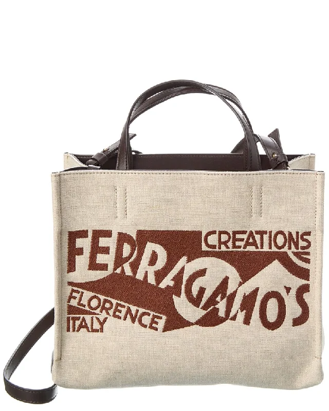 Ferragamo Logo Small Canvas & Leather Tote