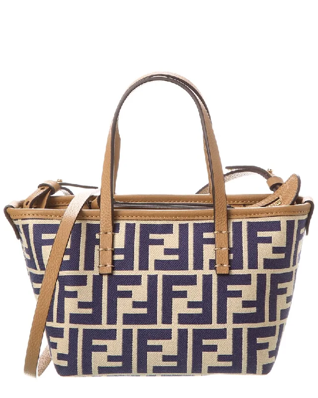 Fendi Mini Roll Ff Jacquard Leather-Trim Tote