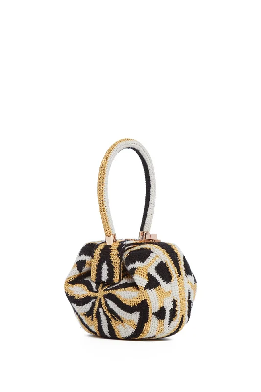 Demi Bag in Gold, Black & Ivory Crochet