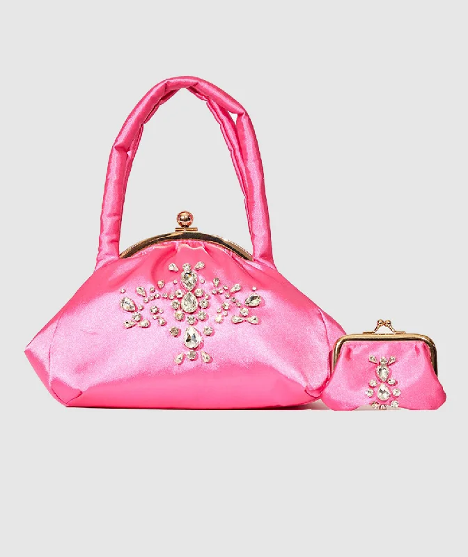 Rhinestone Satin Bag With Coin Purse