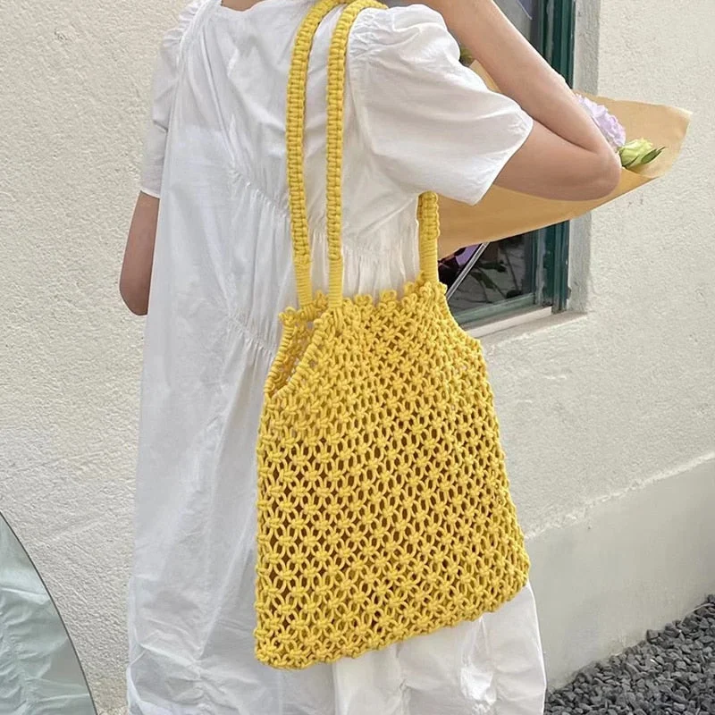 Women Mesh Beach Bag Net Shoulder Bag  - FASHEY