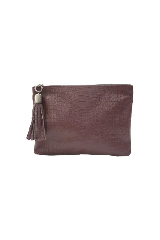 Shaker Light Burgundy Croc Tassel Clutch