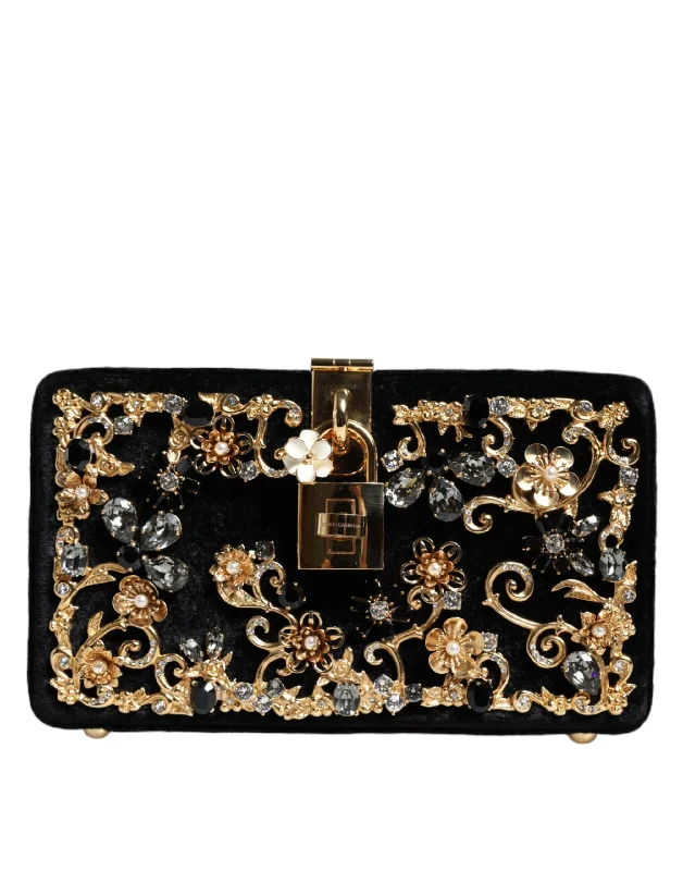 Dolce & Gabbana  Velvet Floral Crystal Clutch Evening Purse Women's Bag