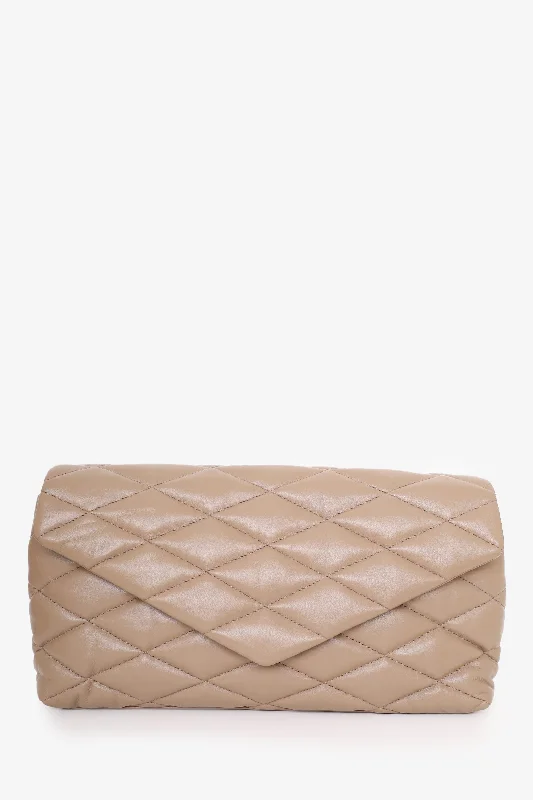 Saint Laurent Brown Lambskin Quilted Sade Puffer Envelope Clutch