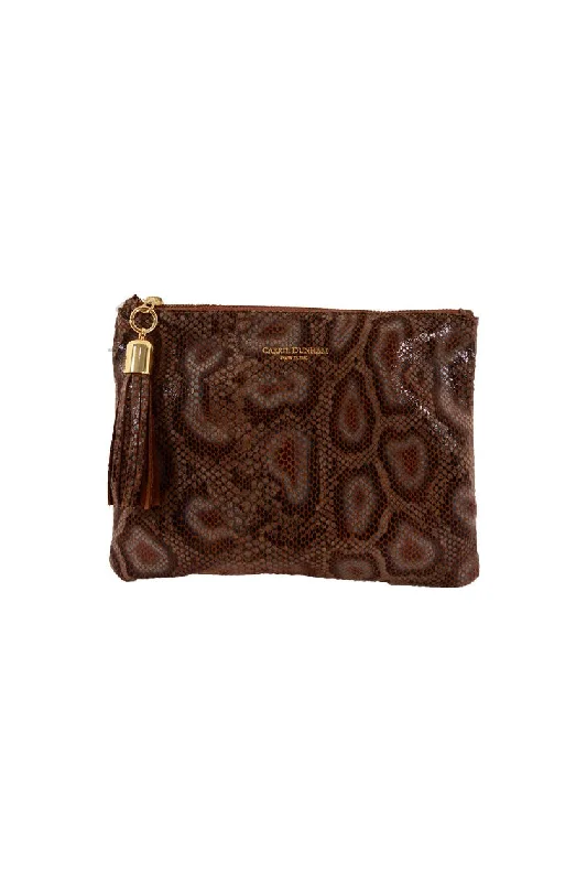 Shaker Camel & Chocolate Brown Python Tassel Clutch