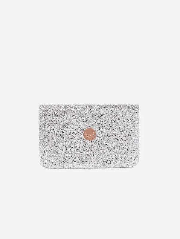 The Las Vegas Vegan Leather Glittered Clutch | Platinum