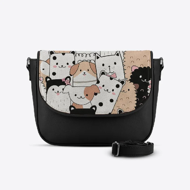 Black Messenger Crossbody Cute Pets