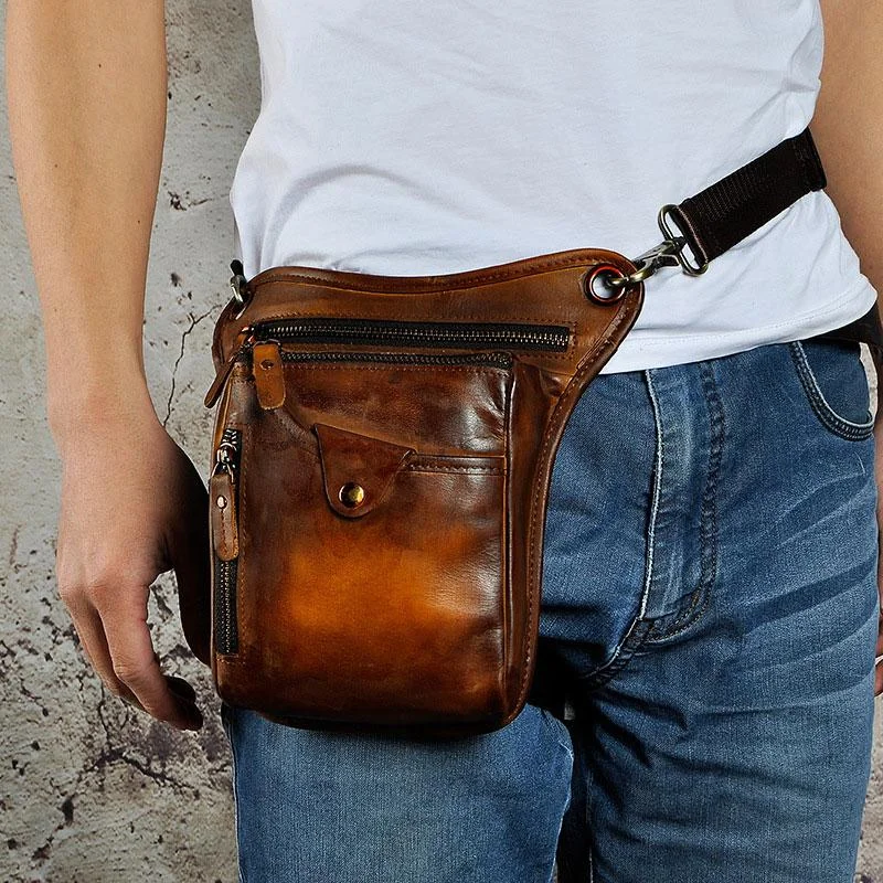 Cool Leather Biker Drop Leg Bag Mens Belt Pouch Waist Bag Shoulder Bag for Men