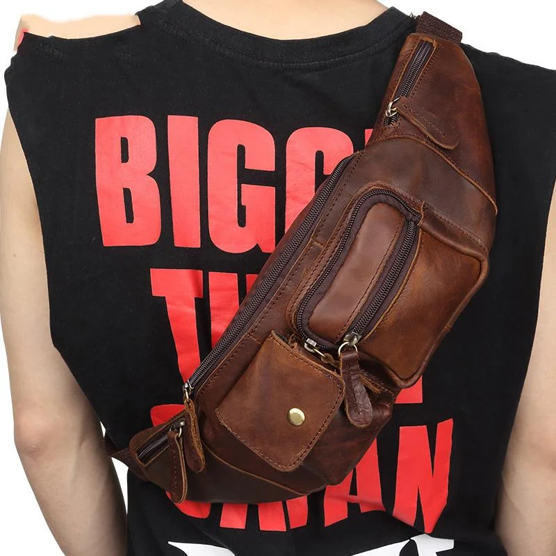 Cool Brown LEATHER MENS FANNY PACK BUMBAG Vintage WAIST BAGS FOR MEN