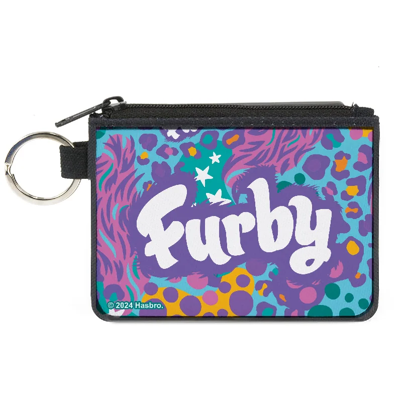 Canvas Zipper Wallet - MINI X-SMALL - FURBY Title Logo Fur Print Blues/Purple/White