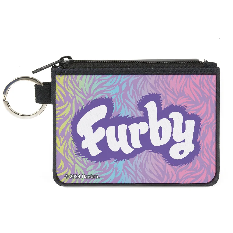 Canvas Zipper Wallet - MINI X-SMALL - FURBY Title Logo Fur Print Multi Color/Purple/White