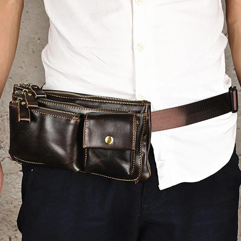 Leather Fanny Pack Mens Waist Bag Hip Pack Belt Bag Bumbag for Men