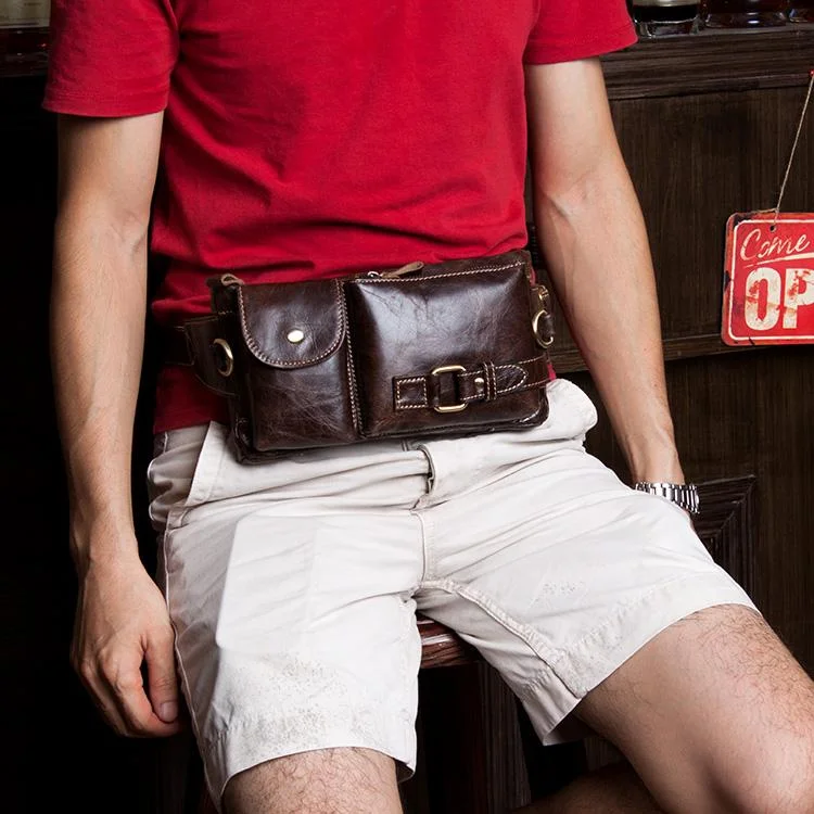 Leather Fanny Pack Mens Waist Bag Hip Pack Belt Bag Bumbag for Men