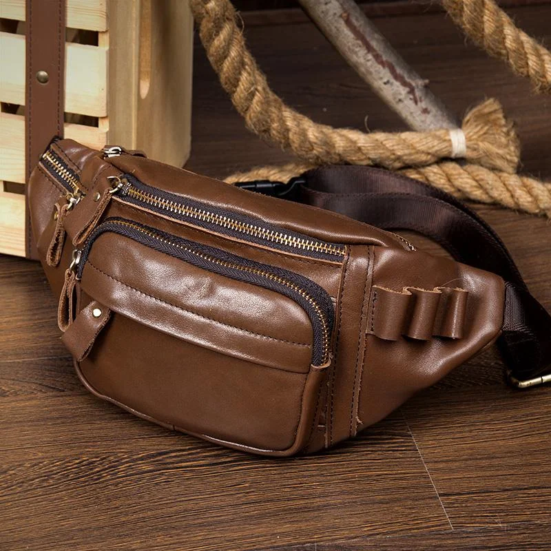 Leather Fanny Pack Mens Waist Bag Hip Pack Belt Bag Bumbag for Men