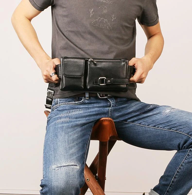 Leather Mens FANNY PACK MENS WAIST BAG HIP PACK BELT BAG FOR MEN