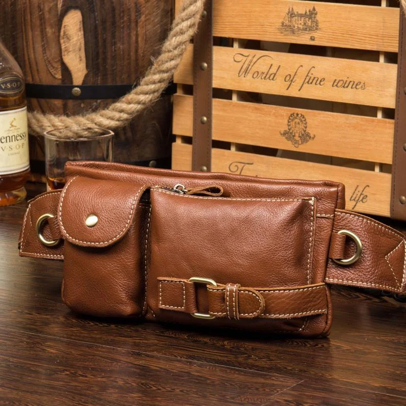 Leather Mens Fanny Pack Waist Bag Hip Pack Belt Bag Bumbag for Men