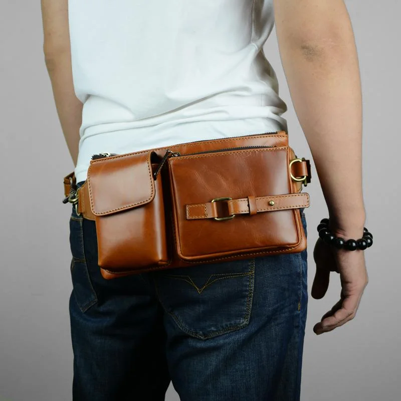 Leather Mens Fanny Pack Waist Bag Hip Pack Belt Bag Bumbag for Men