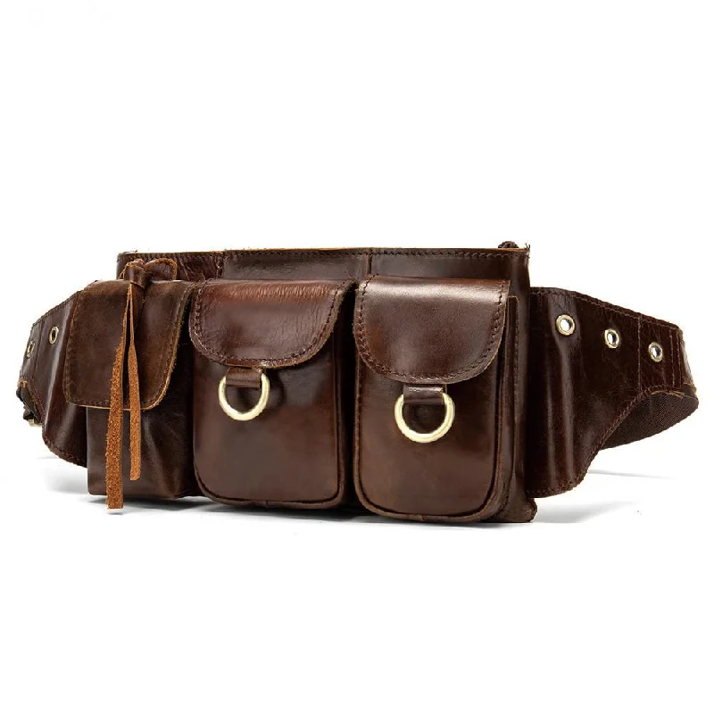 Vintage Brown Leather Men's Fanny Pack Waist Bag Brown Hip Pack Belt Bag For Men