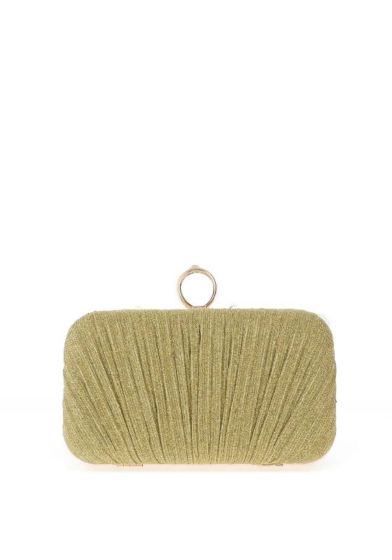 Zen Collection Glitter Ruffle Ring Clasp Clutch Bag, Gold