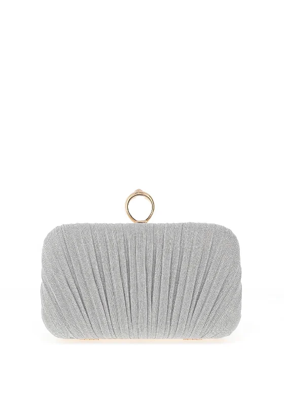 Zen Collection Glitter Ruffle Ring Clasp Clutch Bag, Silver