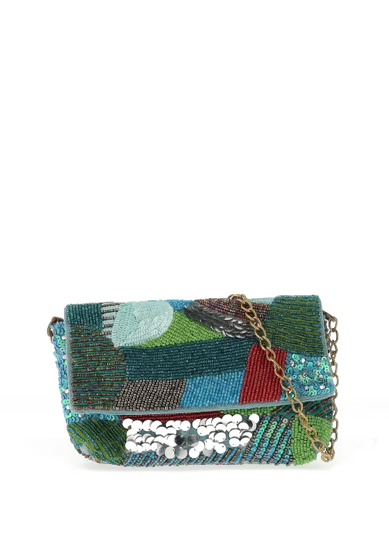 Zen Collection Flap Over Sequins Mini Bag, Green Blue