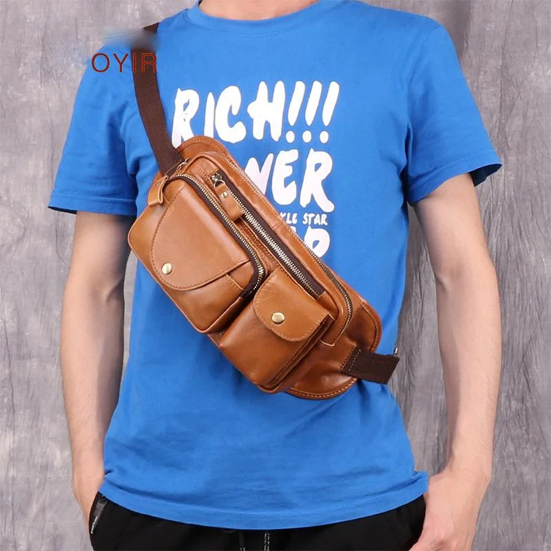 Vintage Brown Leather Men's Fanny Pack Hip Pack Chest Bag Sling Crossbody Bag For Men