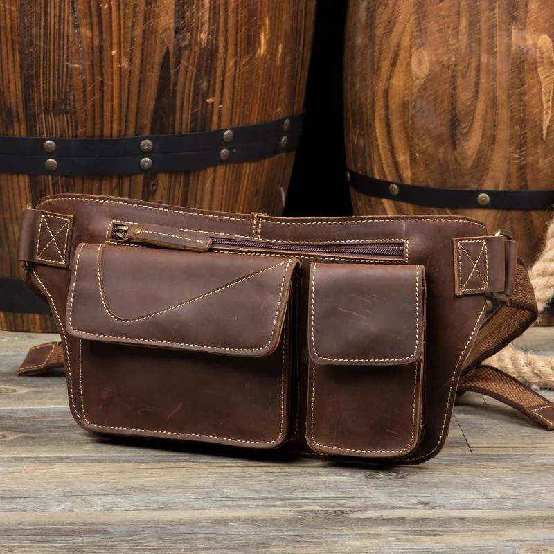 Vintage Leather Fanny Pack Mens Waist Bag Hip Pack Belt Bag Bumbag for Men