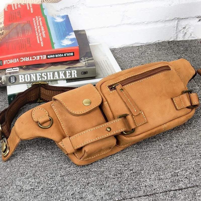 Vintage Leather Fanny Pack Mens Waist Bag Hip Pack Belt Bag Bumbag for Men