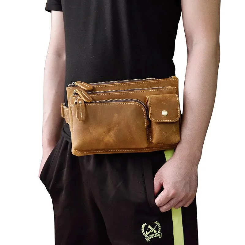 Vintage Leather Fanny Pack Mens Waist Bag Hip Pack Belt Bag for Men