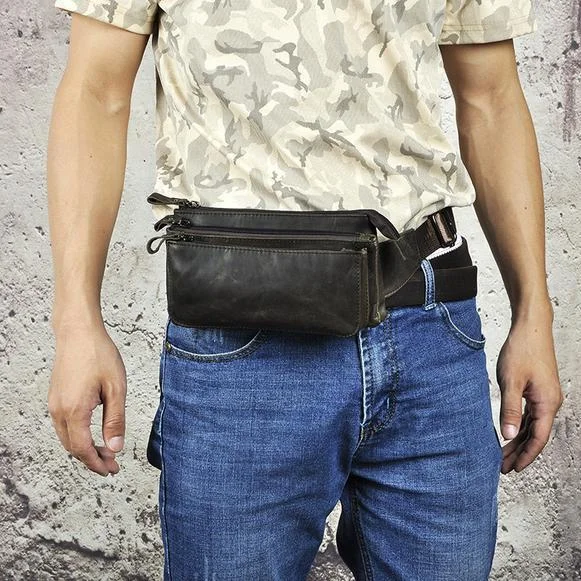 Vintage Leather Fanny Pack Mens Waist Bag Hip Pack Belt Bag for Men