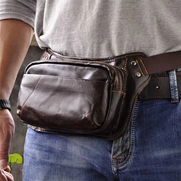 Vintage Leather Fanny Pack Mens Waist Bag Hip Pack Belt Bag for Men