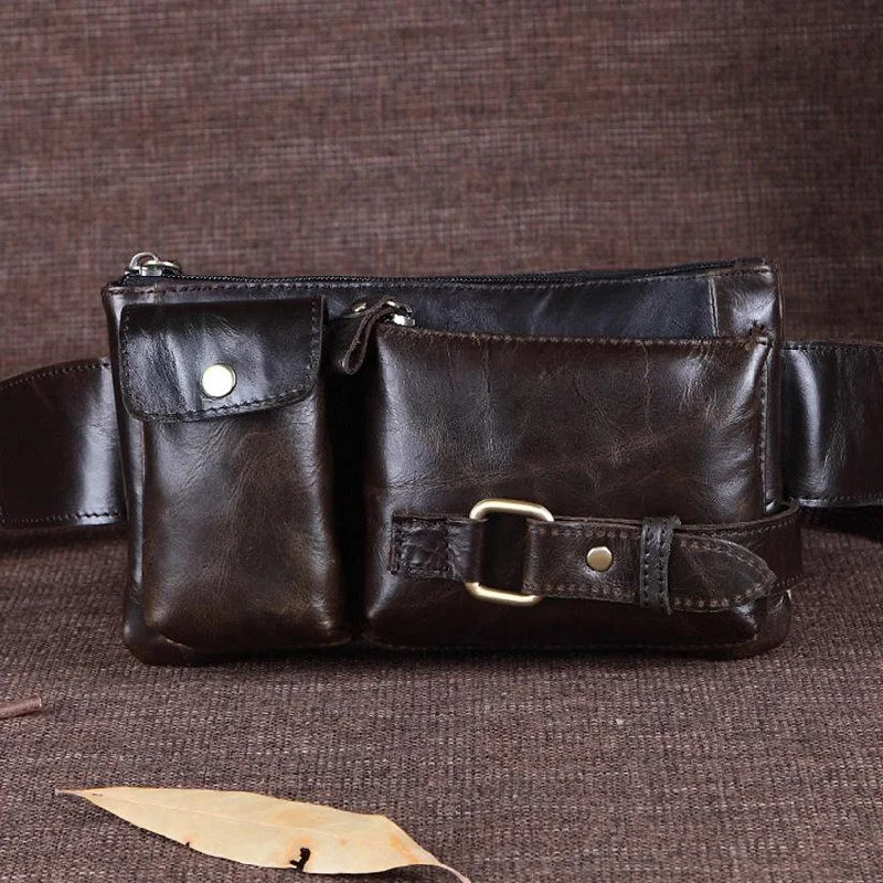 Vintage Leather Fanny Pack Mens Waist Bag Hip Pack Belt Bag for Men