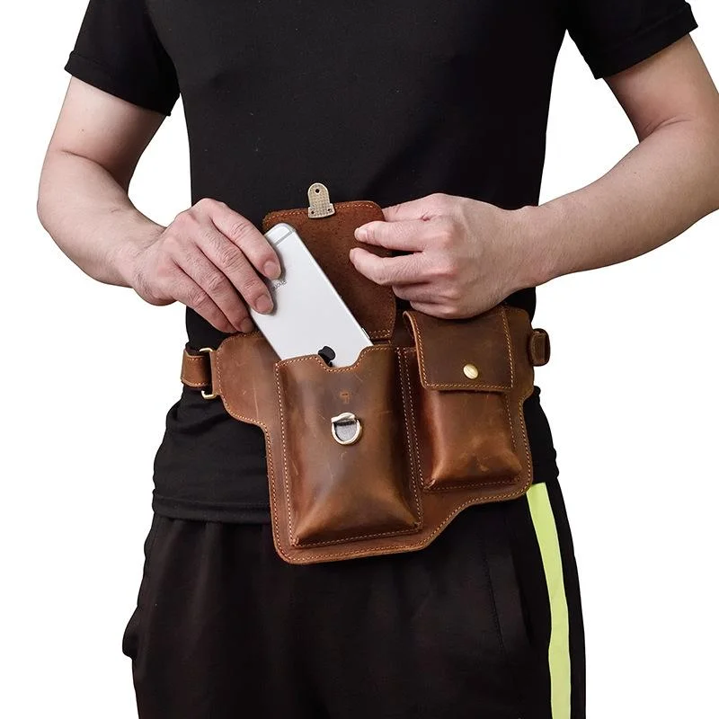 Vintage Leather Fanny Pack Mens Waist Bag Hip Pack Belt Bag for Men