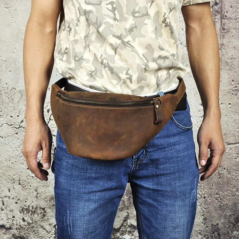 Vintage Leather Fanny Pack Mens Waist Bag Hip Pack Belt Bag for Men