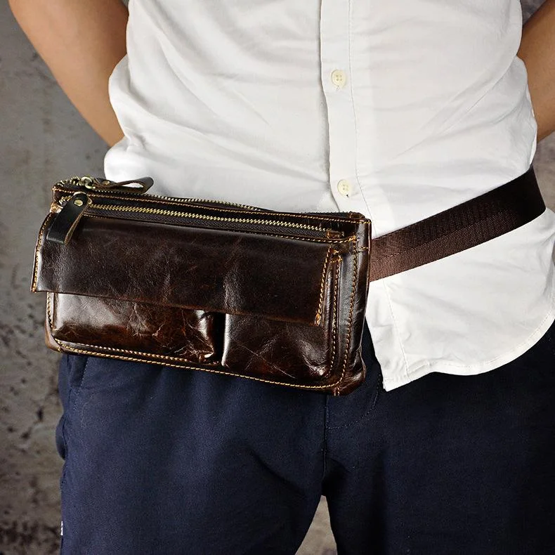 Vintage Leather Fanny Pack Mens Waist Bag Hip Pack Belt Bag for Men