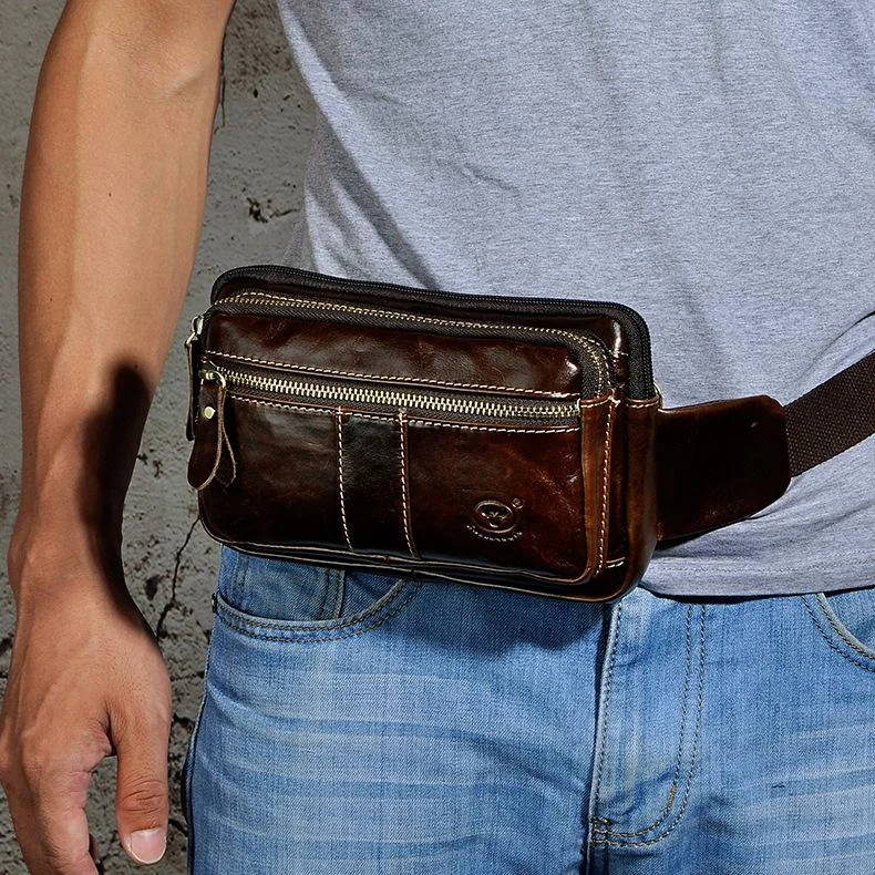 Vintage Leather Mens Fanny Pack Waist Bag Hip Pack Belt Bag Bumbag for Men