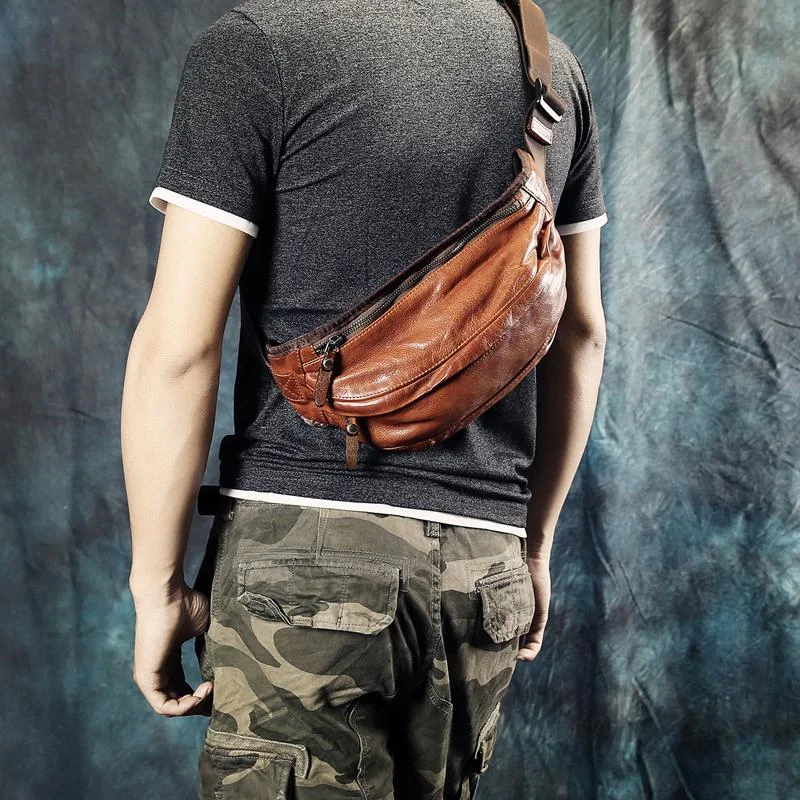 Vintage Leather Mens Fanny Pack Waist Bag Hip Pack Belt Bag Bumbag for Men