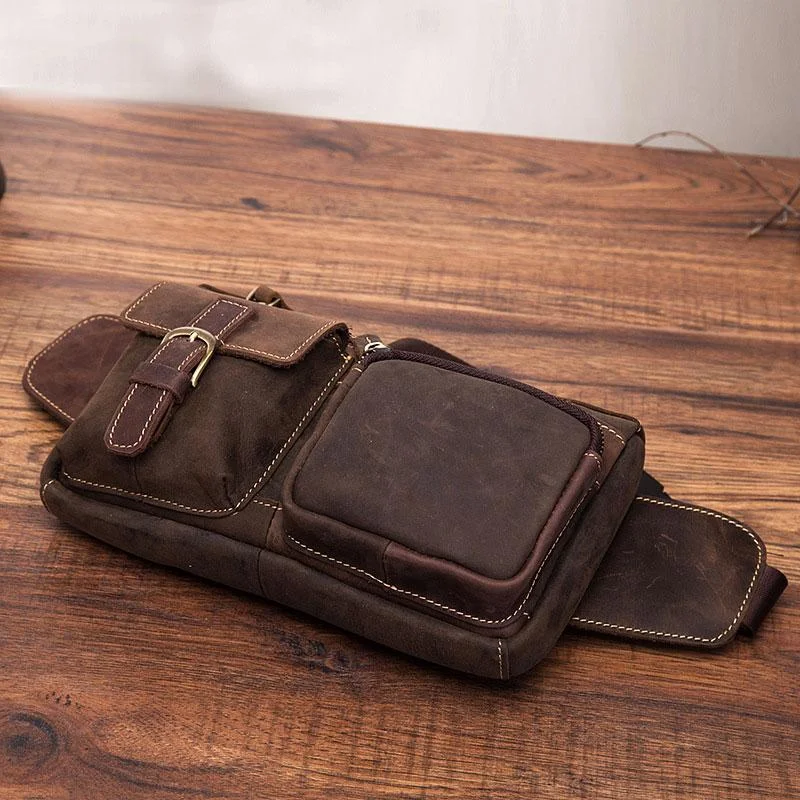 Vintage Mens Leather Biker Fanny Pack Waist Bags Fanny Bag For Men