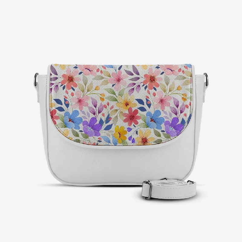 White Messenger Crossbody White Flowers