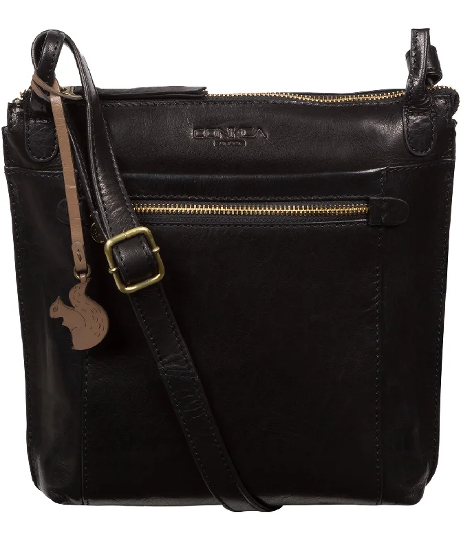 'Rego' Black Leather Cross Body Bag