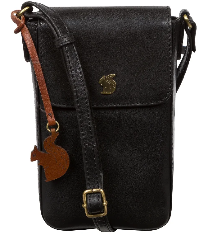 'Buzz' Black Leather Cross Body Phone Bag