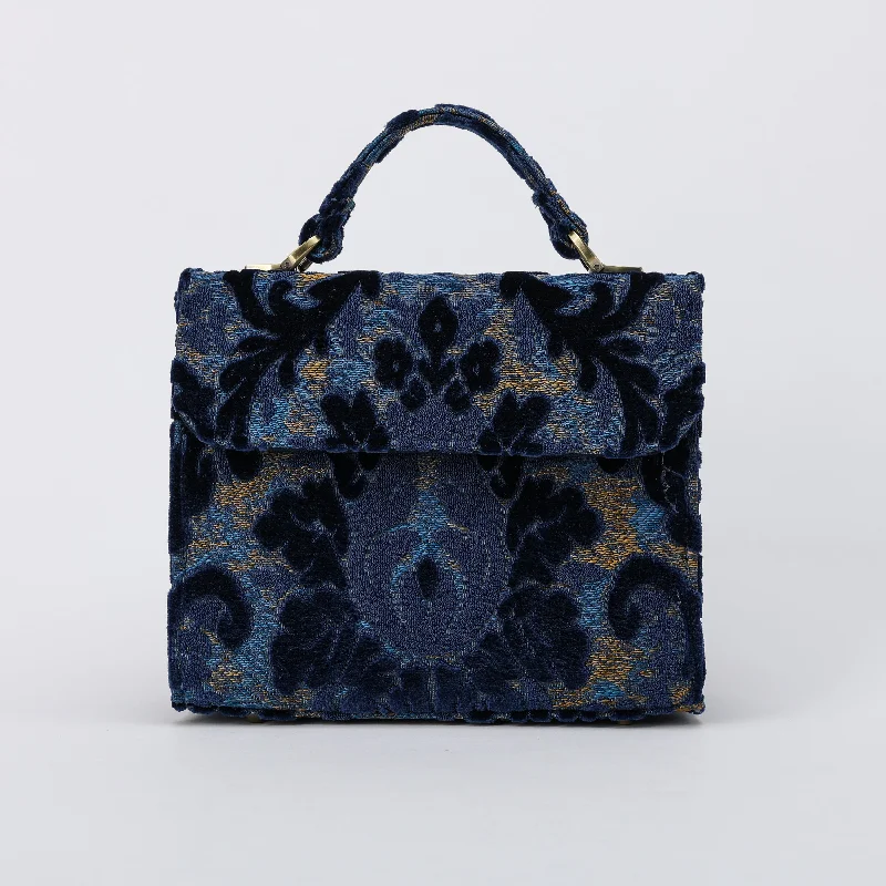 Burnout Velvet Navy Flap Satchel