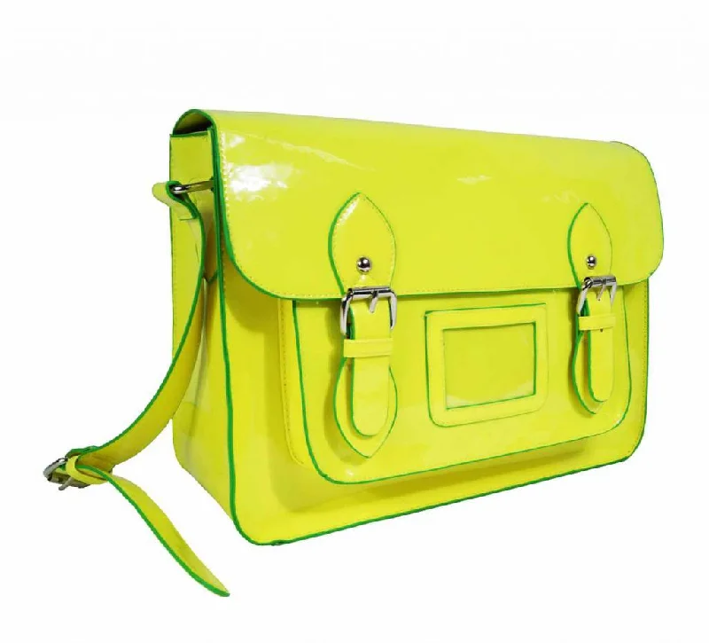 Ladies Womens Satchel Patent Pvc Leather Cross Body Bag Classic Retro Bags Bright NEON Q421 (Green)