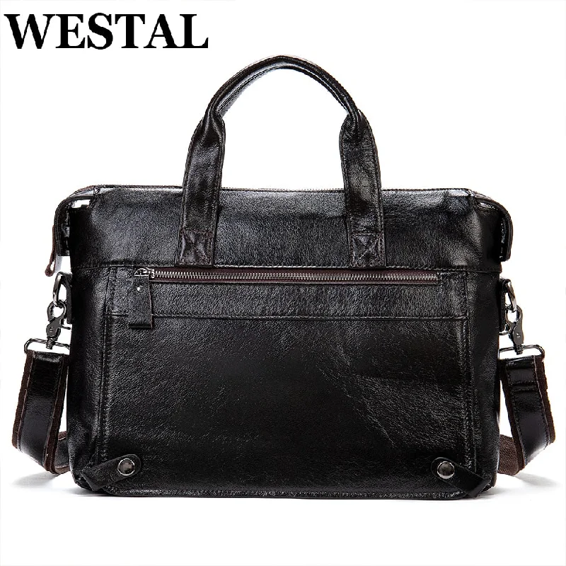 WESTAL Men's Leather Business Briefcase Shoulder Bag