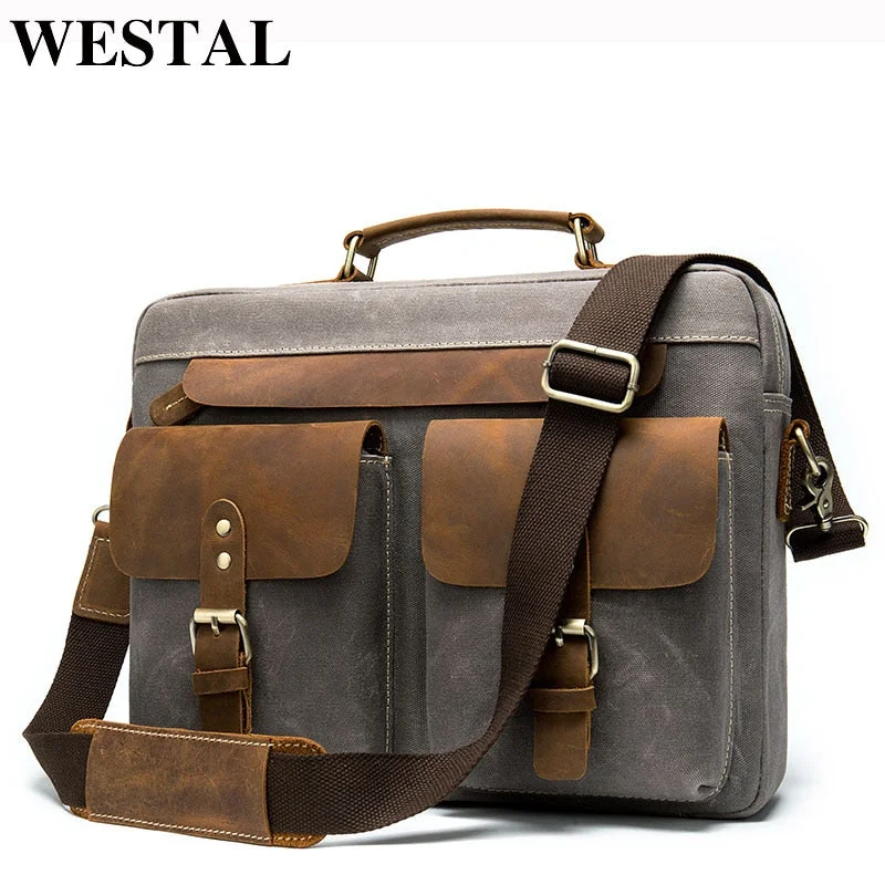 WESTAL Men's Genuine Leather Business Shoulder Bag